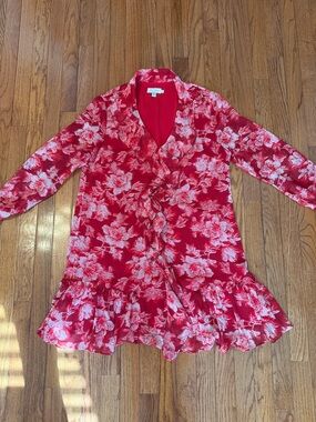 Ted Baker Red and Pink Floral Ruffle Dress